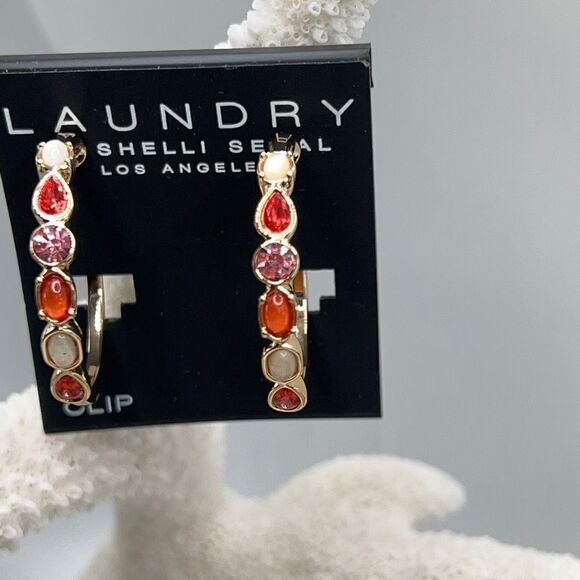 Gold Amber Purple Moonstone Hoop Earrings Laundry by Shelli Segal $16ea 3/$25 - Picture 3 of 11